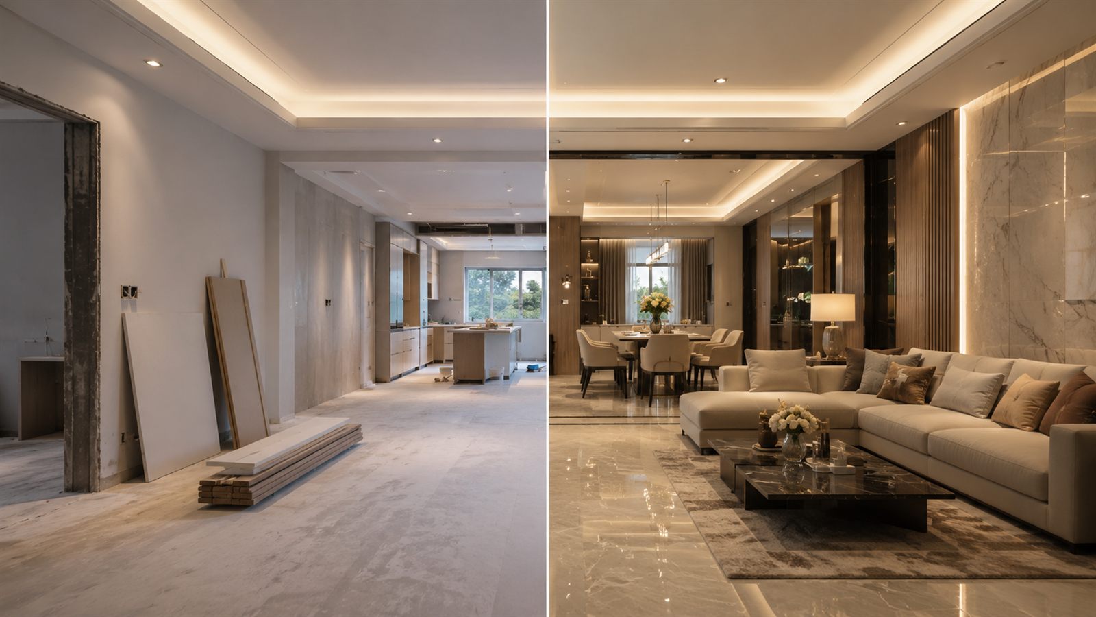Home renovation services in Hyderabad before and after interior transformation