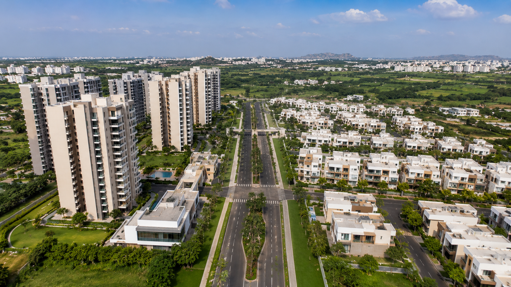 Township aerial view for residential properties in Hyderabad